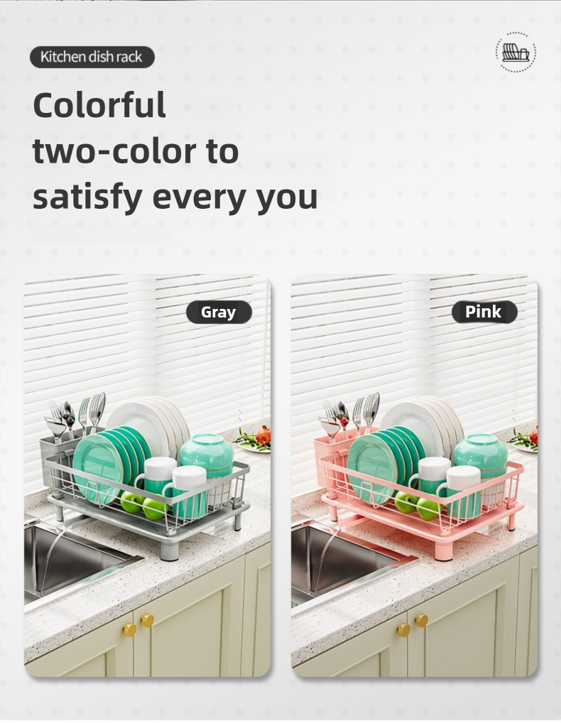 Pink Dish Drying Rack - Space-Saving Dish Rack,Dish Racks for Kitchen Counter with Drainboard, Rustproof Dish Drainer
