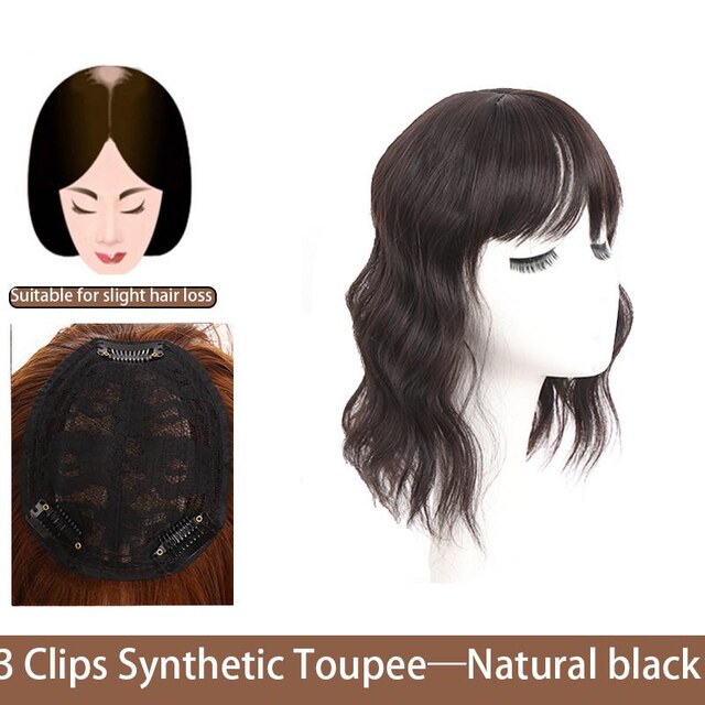 SEEANO-peluquín sintético con flequillo para mujer, pelo corto ondulado, reemplaza la peluca para cubrir el cabello blanco y aumentar el volumen del cabello: 4 / 14 pulgadas