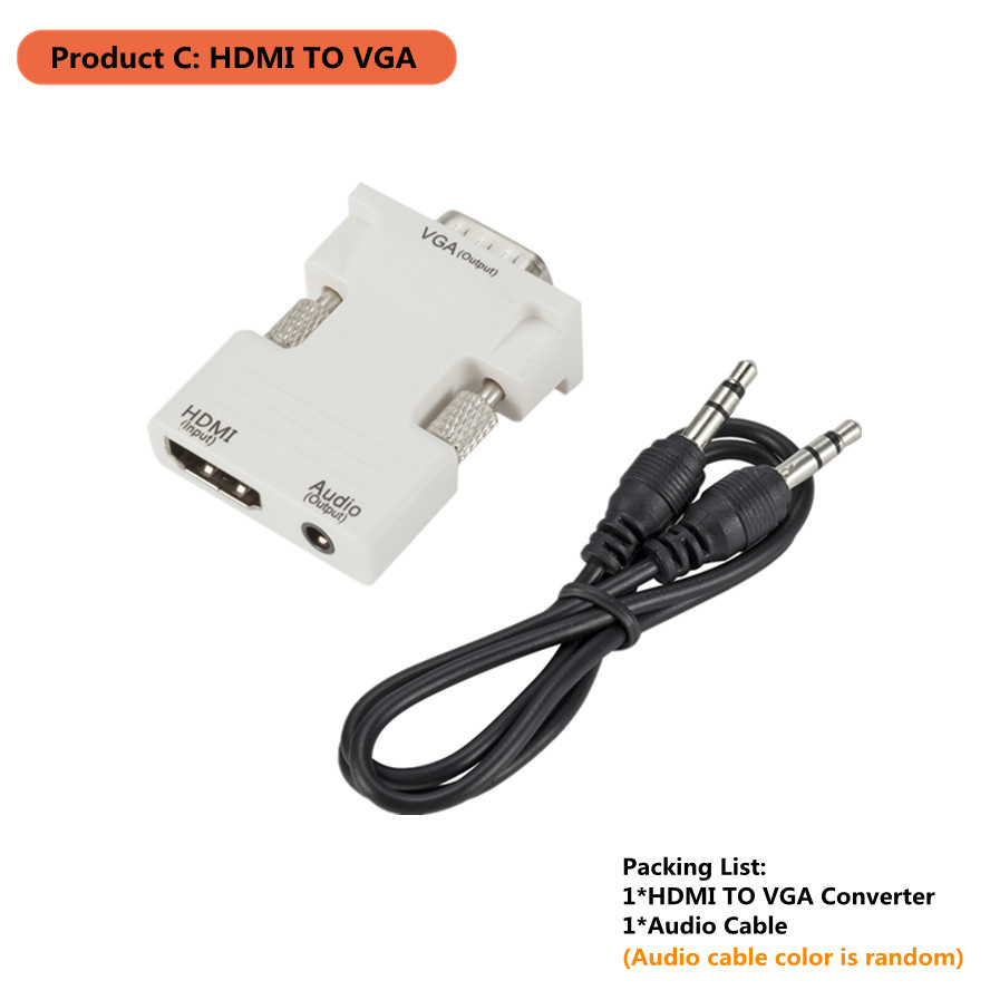 Grwibeou Vga Naar Hdmi Converter Adapter 1080P Vga Adapter Voor Pc Laptop Naar Hdtv Projector Video Audio Hdmi-compatibel Naar Vga: Product C