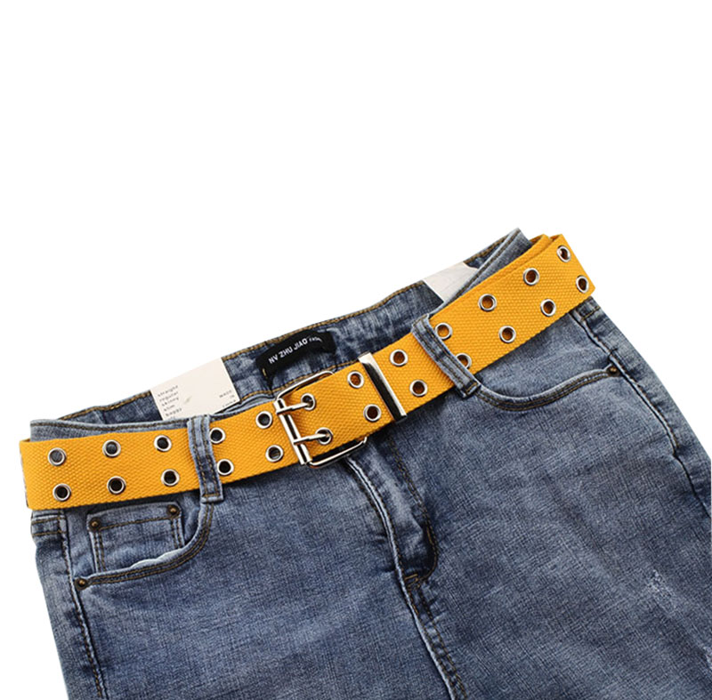 Best YBT-Cinturón de lona Unisex, cinturón con hebilla de aleación de doble fila para fotos de la calle, cinturón hueco Chic con cadena: B Yellow