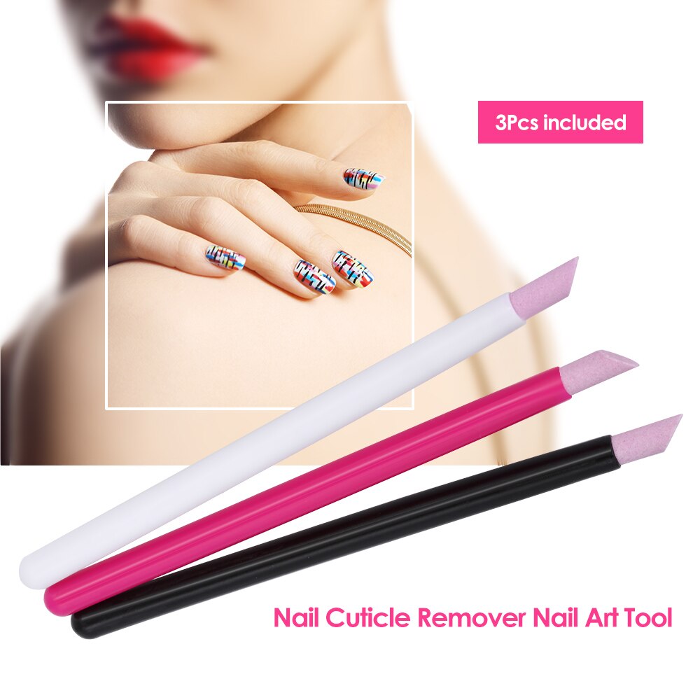 3 Pcs Nail Cuticle Remover Nail Art File Pen Steen Pusher Nagelriem Pusher Manicure Gereedschap