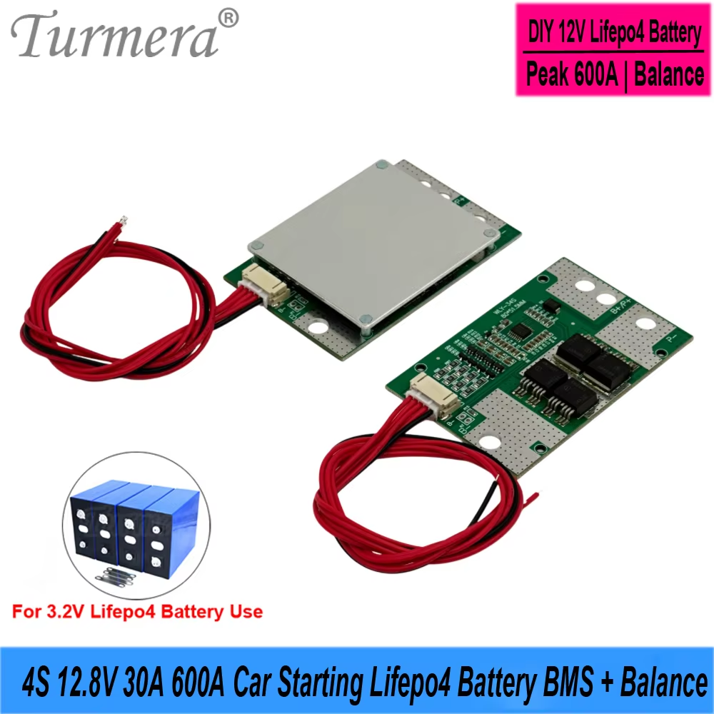 BMS 4s 12.8V Lifepo4 3S 12.6V 4s 16.8V 30A Peak 600A Li-ion batterie BMS Balance pour 3.2V 30Ah à 280Ah démarrage de voiture bricolage utilisation