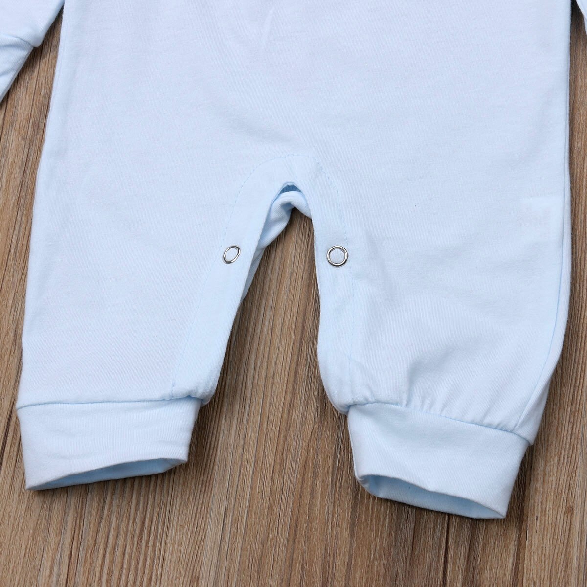 Neue Neugeborenen Baby Mädchen Jungen Herbst Overall Schlafen Augen Drucken Langarm Blau Baumwolle Strampler + Hüte 2Stck einstellen