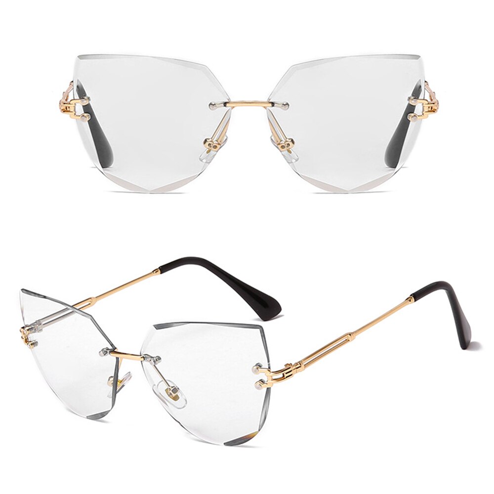 Rimless Cat Eye Sunglasses Women Frameless Metal Sun Glasses Female Lady Shades Uv400 Eyewear For Travel Driving