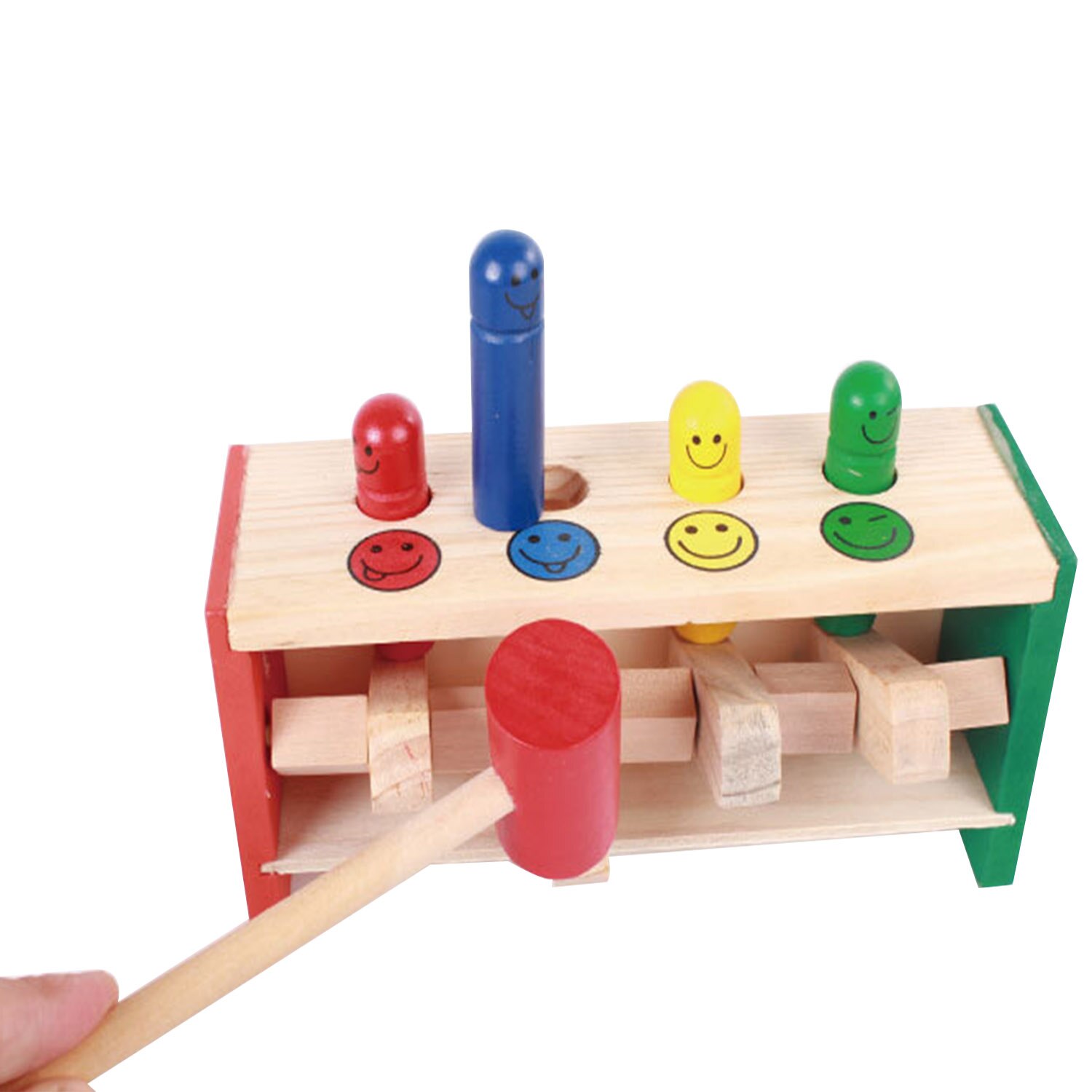 Baby træ lege hamster legetøj farverigt smil ansigt pinde hammer spil hamre bankende bænk børn tidligt lære uddannelse legetøj