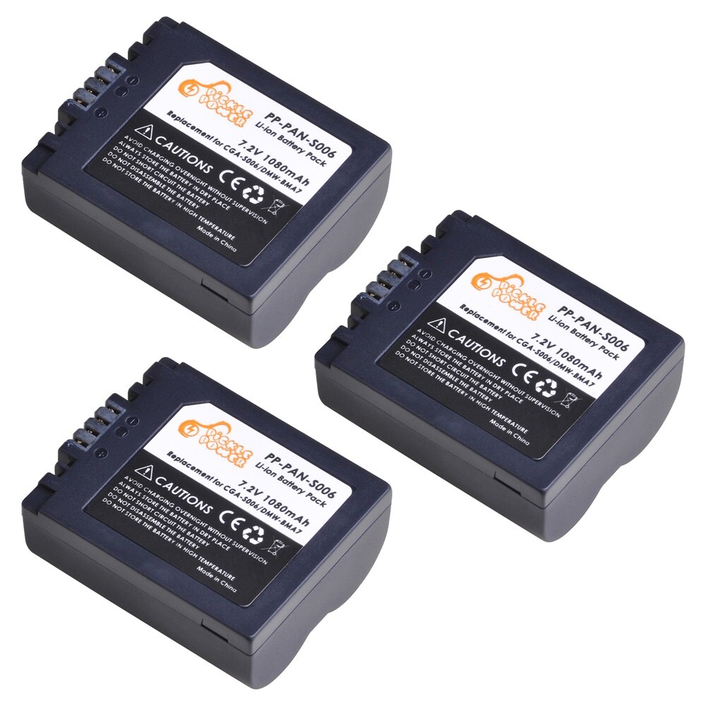 CGA-S006 DMW-BMA7 Battery +LED Daul USB Charger for Panasonic Lumix DMC-FZ7 DMC-FZ8 DMC-FZ18 DMC-FZ28 FZ30 FZ35 FZ38 FZ50 Camera: 3 Battery