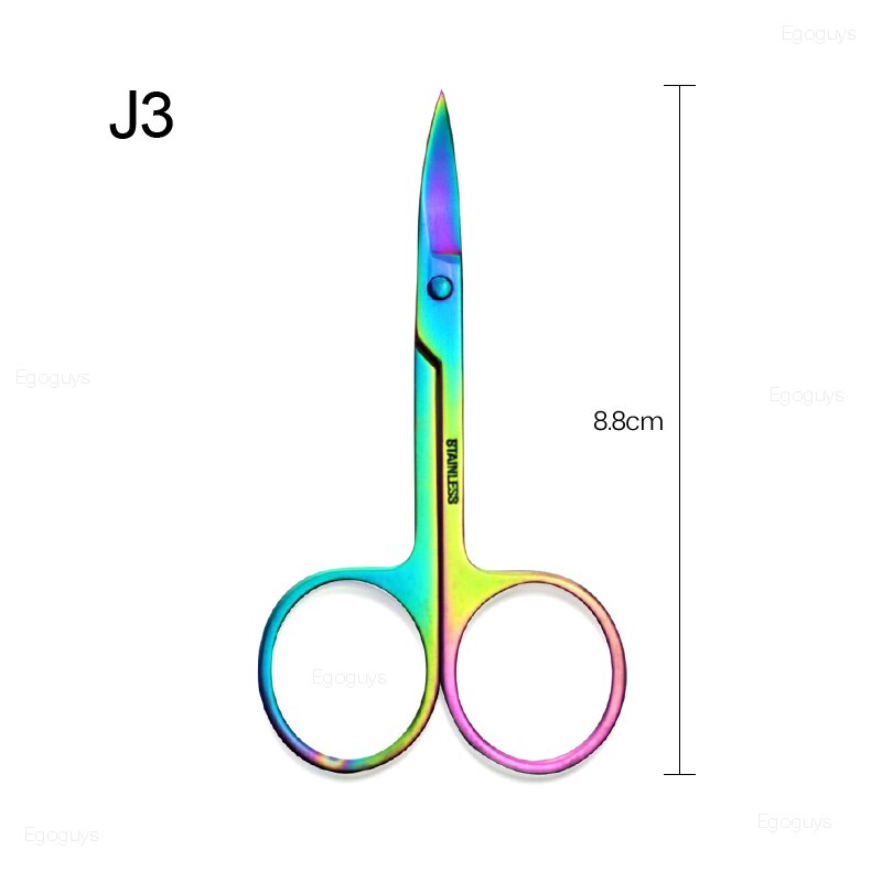Tijera de maquillaje de acero inoxidable para cejas, pestañas, pelo de nariz, tijera afilada, Punta curva, pequeña, 1 pieza: J3