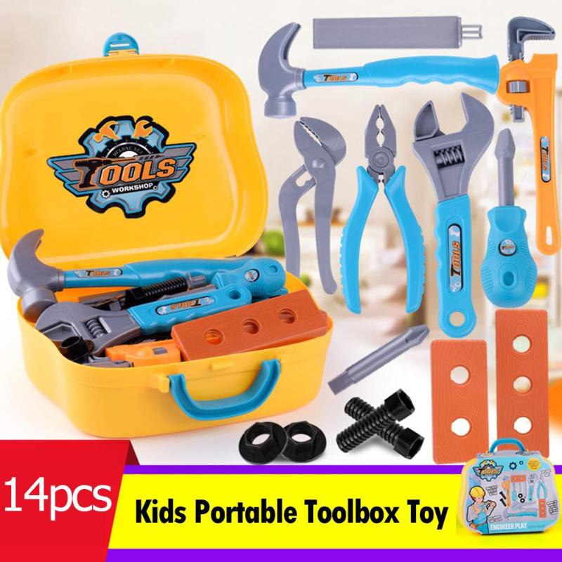 14Pcs Kinder Tragbare Toolbox Spielzeug Simulation Demontage Reparatur Tool Set Pretend Spielen Spielzeug Kit