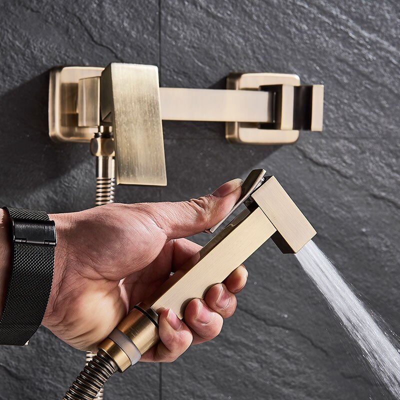 Europe Antique Brass Bath Bidet Faucet Cold Mixer Crane Bath Toilet flushing tool chrome or Antique Polished Wall Mount