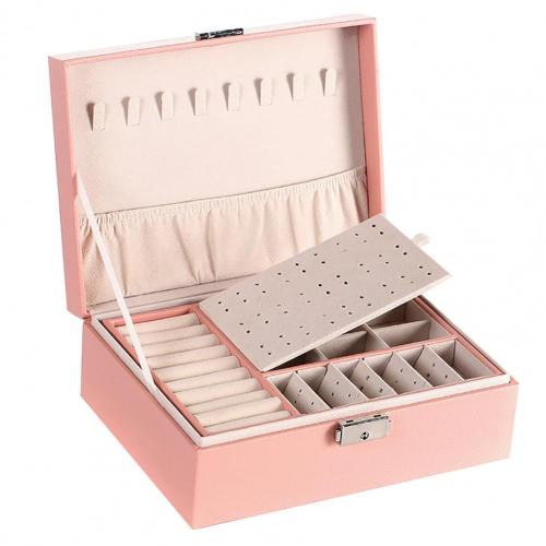 2 schichten Schmuck Box Halskette Ring Ohrringe Halter Schmuck Schatulle Organizer Schmuck Organizer Display Reise Schmuck Fall Boxen: Rosa