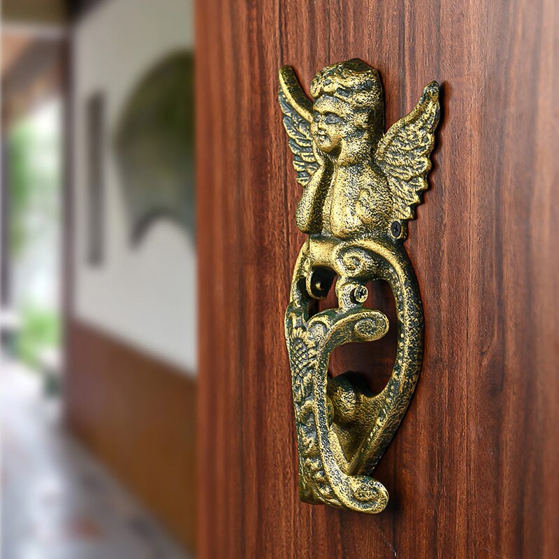 Sungmor-golpeador de puerta de hierro fundido resistente, en forma de Ángel encantador y Color dorado Vintage, resistente al agua y decorativo