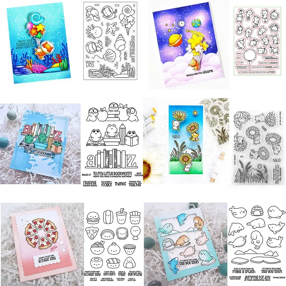 Ballonbos Sea Whale Peckish Knuffels Stempels en Stansmessen Zonnebloemen Alle Ingebouwde Stempel Voor DIY Scrapbooking Kaarten Maken