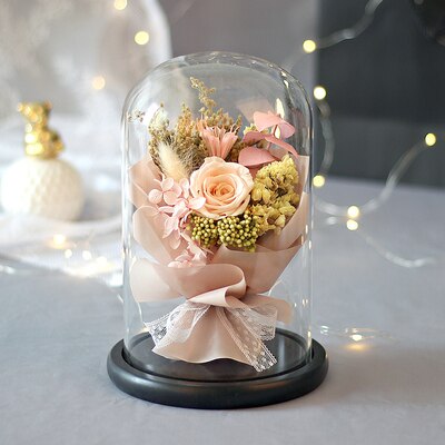 Preserved Flower Rose Glass In A Dome Dried Flower Bouquet For Valentine's Day Girlfriends Birthday Wedding: Bouquet 3