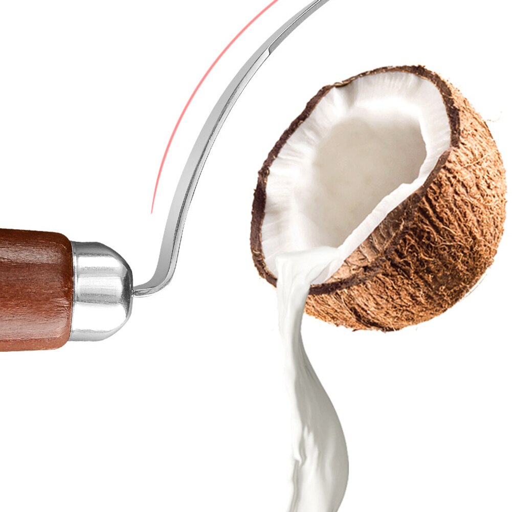 1 stk praktisk træhåndtag kokosnødåbner til køkken kokosnød kødfjerner rustfrit stål kokos kød fjernelse kokosnød værktøj