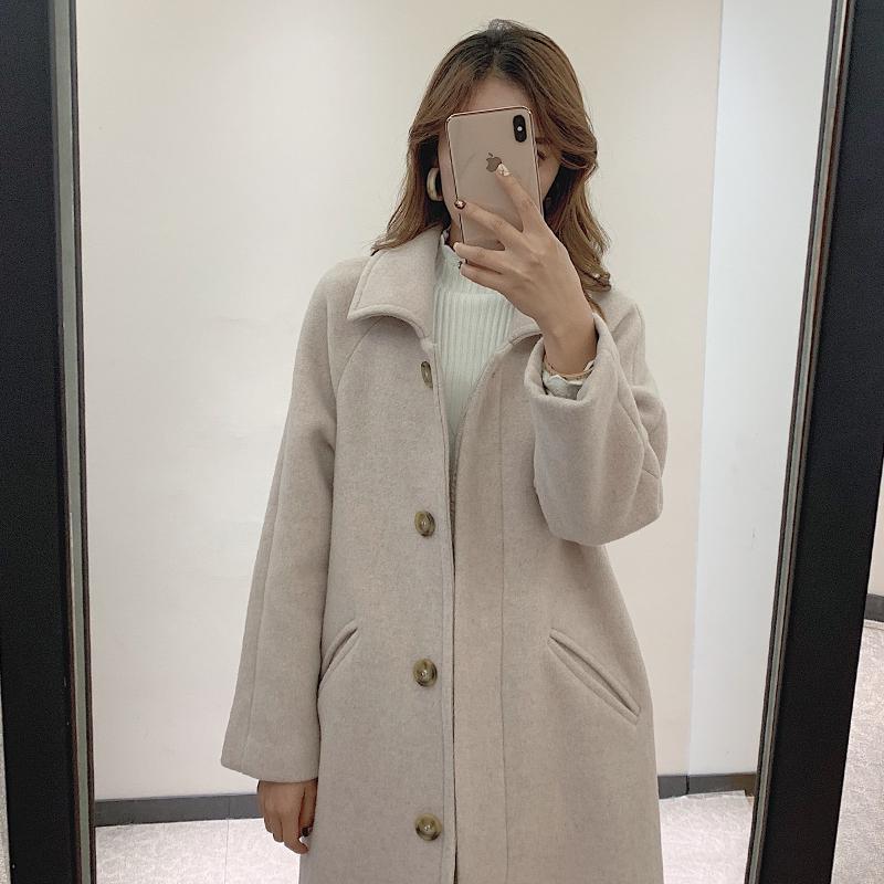Manteau en laine mi-long style coréen pour femme, vêtement d'extérieur noir à col rabattu, style slim, collection printemps-automne