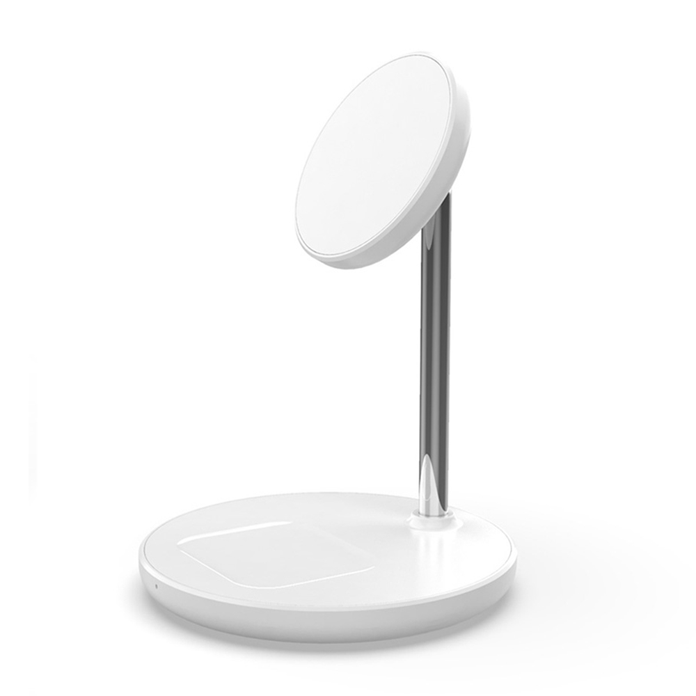 Magnetic Wireless Charger 2 in 1 Stand For iPhone 13/12 Pro/11/X Desktop Phone Holder 15W Qi Wireless Charging For Airpods 2 3: White