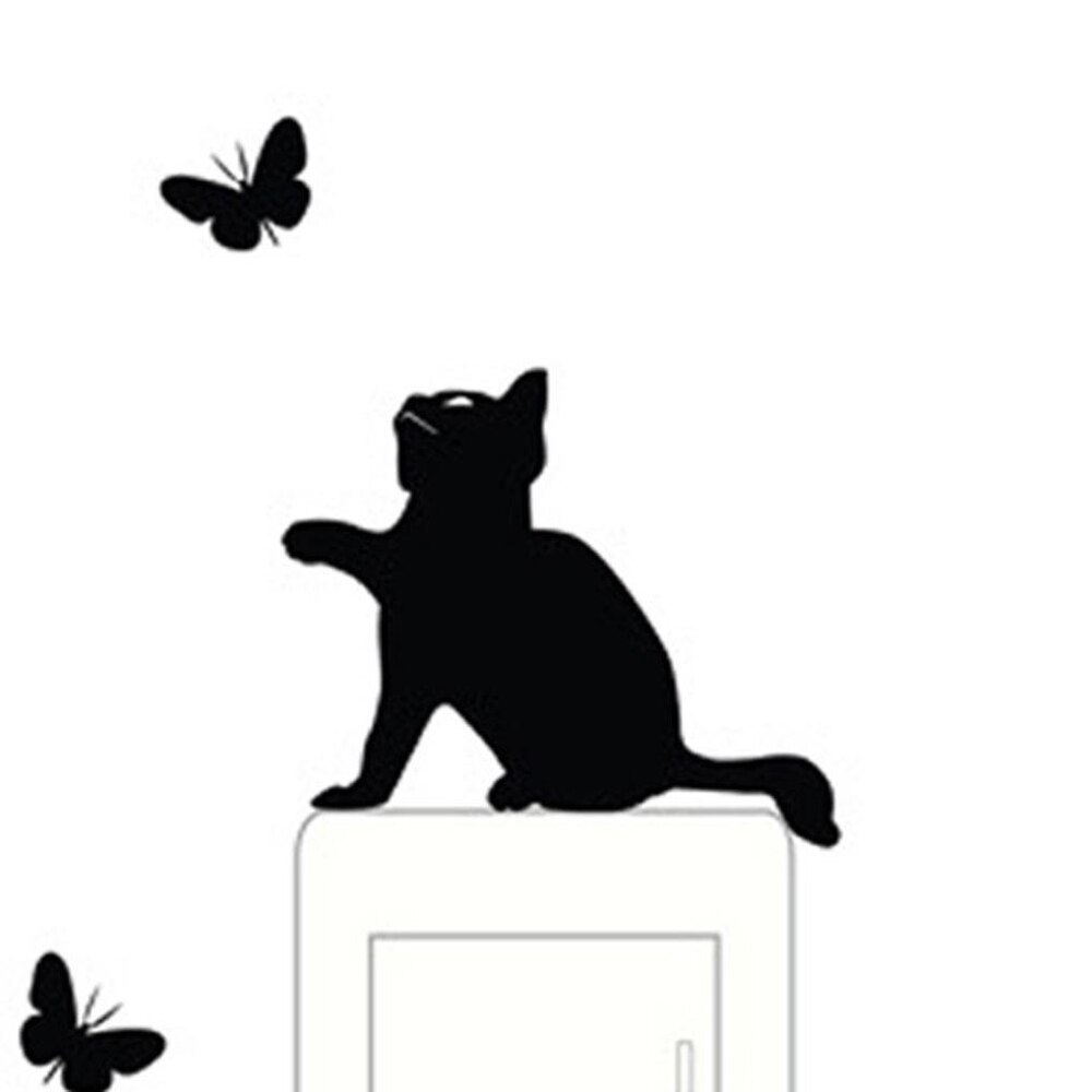 Wall Sticker Black Cat Switch Stickers Removable Wall Decal Mural Cute Cat Butterfly Socket Paste DIY Funny Kids Room Home Decor