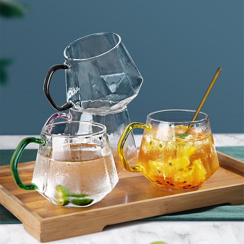 High Borosilicate Glass Cup Glass Mug Glasses Drinking Thick Bottom Cup With Handle 450ML Resistance To Cold Heat