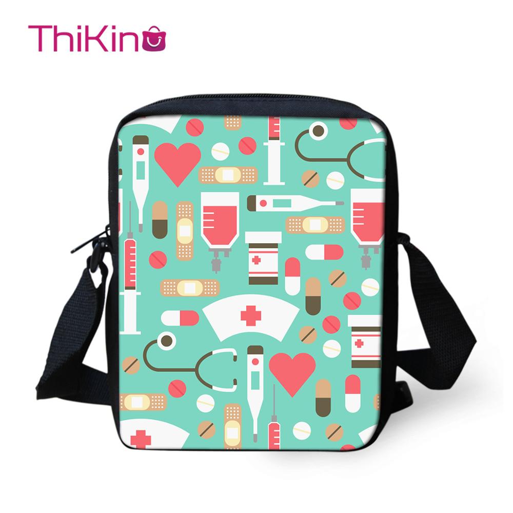 Thikin tryckt tecknad sjuksköterska axelväska för barn pojkar mini fyrkantiga budväskor barn resor crossbody versipacks
