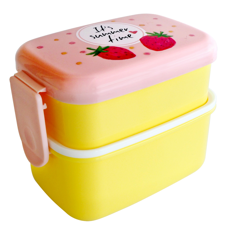 Kid Mini Bento Box Cartoon Cute Student Fruit Box Microwave Plastic Double Layer Kindergarten Lunch Box Food Container: Pink