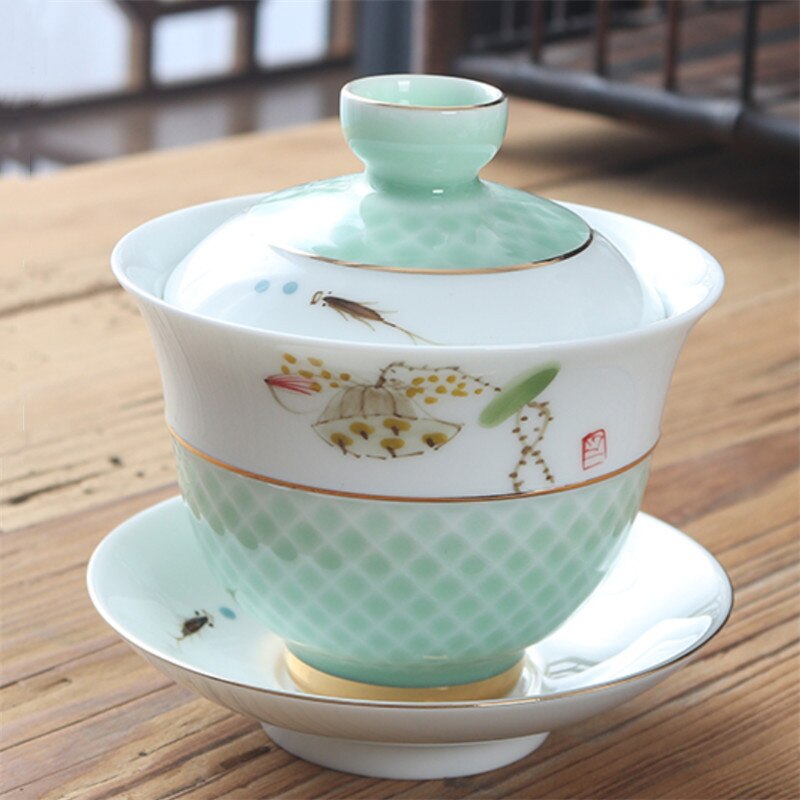 Kinesisk håndlavet keramik gaiwan hvid porcelæn kontor te kop bærbar rejse te skål håndmalet kung fu te sæt drikkevarer