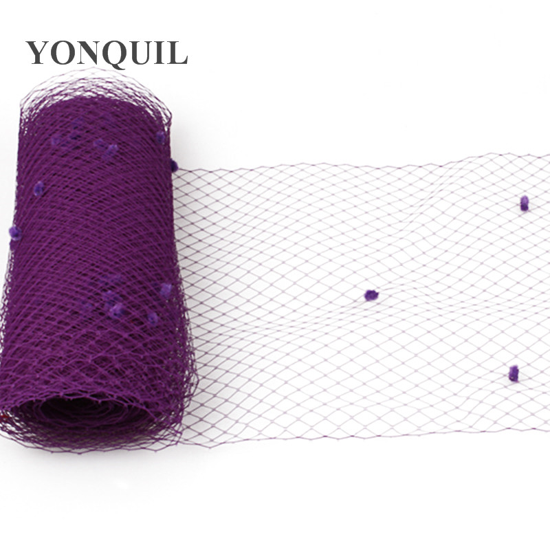 Lawenda 25CM Mix kropki welony z klatek fascynator welon DIY do włosów akcesoria kapelusz Millinery Handwork ślubne dla nowożeńców siatki nakrycia głowy: purple