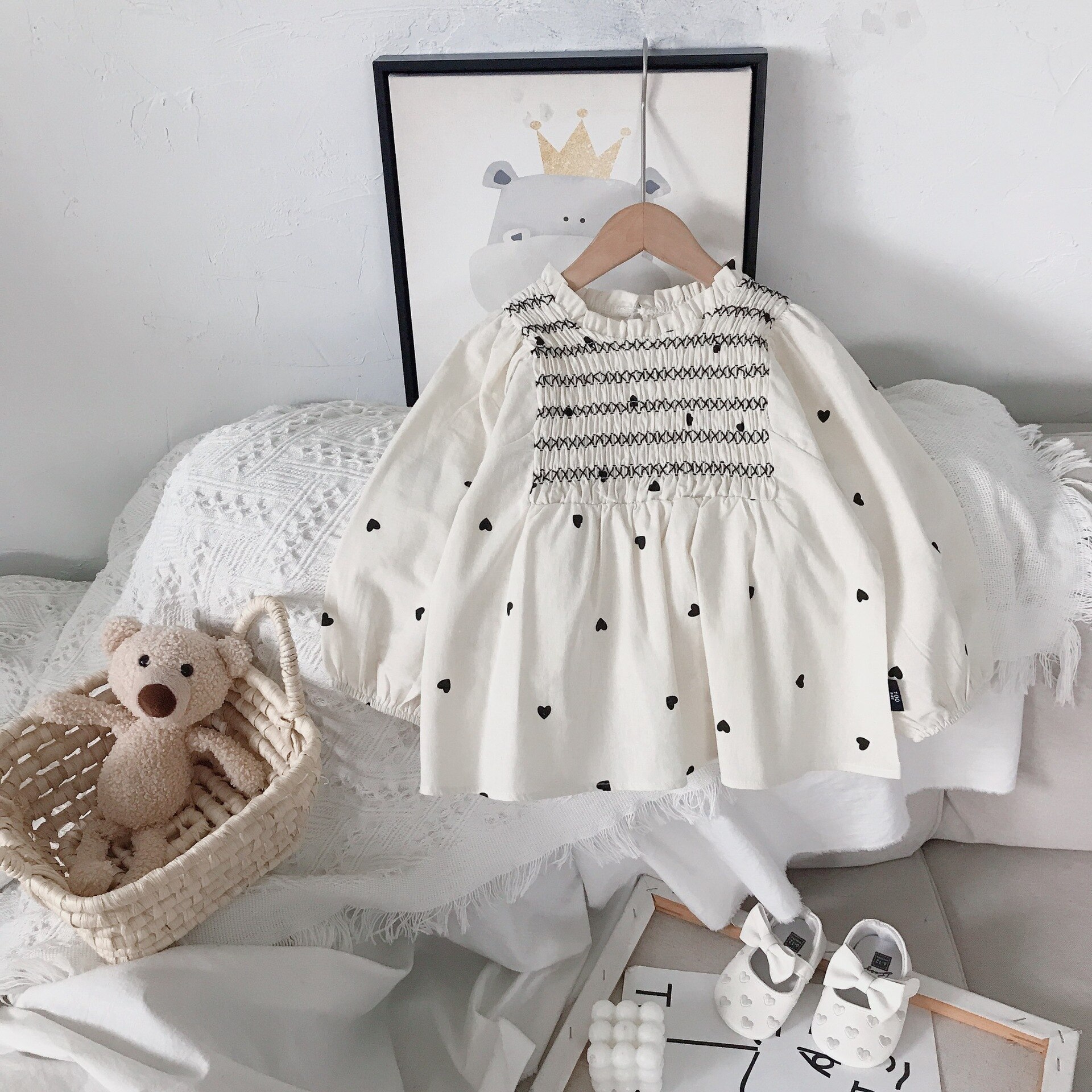Camicette di cotone a maniche lunghe per ragazze a maniche lunghe autunno 2021 nuove camicette di Design coreano per bambini: 2T