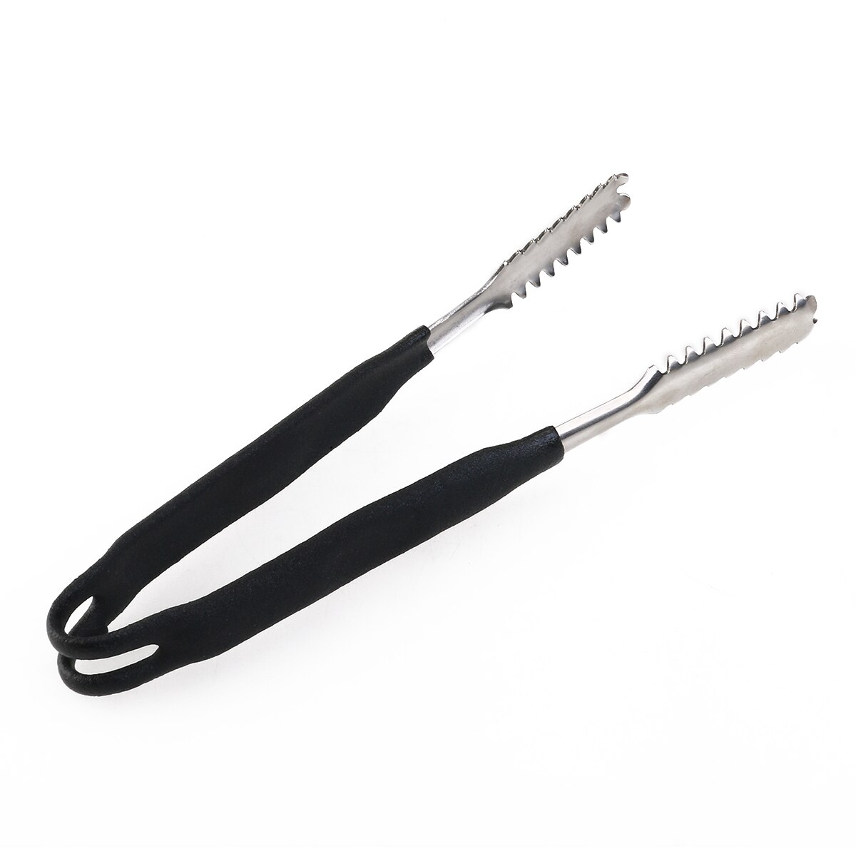 Stainless Steel Ice Clips Tongs with Rubber Wrapped Handle (Black)