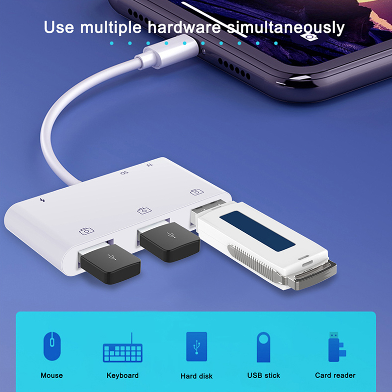 Uthai  c64 til iphone 6 in 1 adapter usb 3.0 tf sd kortlæser tilslut mus tastatur opladningskonverter til ios 13 iphone 11 x xr