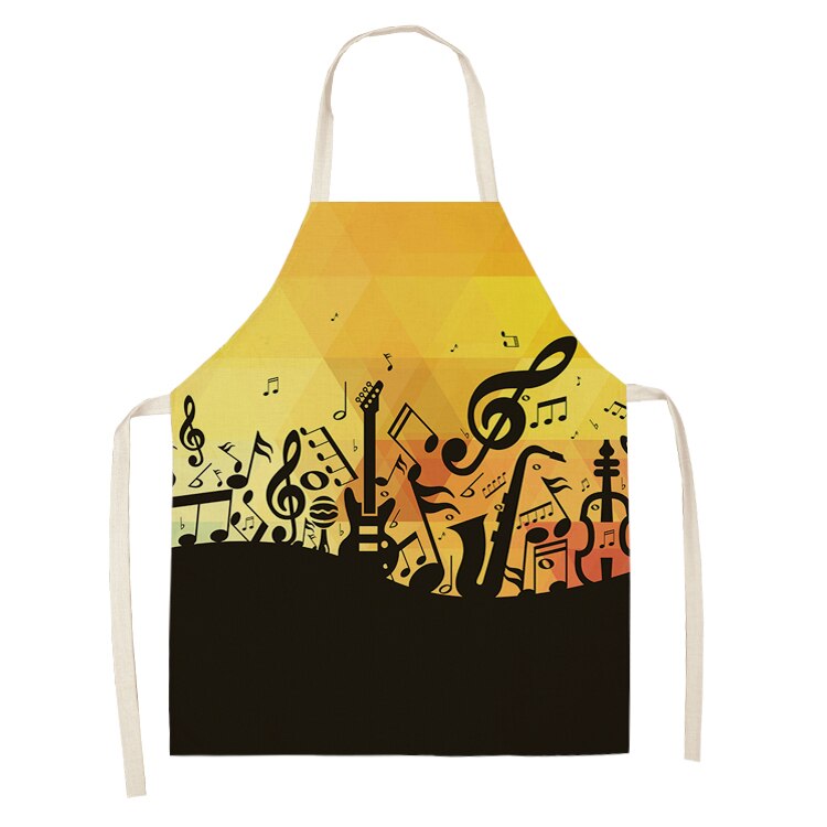 Music Note Kitchen Sleeveless Aprons For Women Cotton Linen Bibs Household Cleaning Pinafore Home Cooking Apron 53*65cm WQL0195: 2WQ-WQL0195-6
