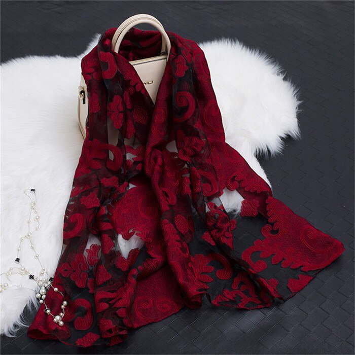 die Seide schal frauen sommer brise leichte schier schals und wickelt bandana Strand Organza Blick spitze hohl schals fo damen