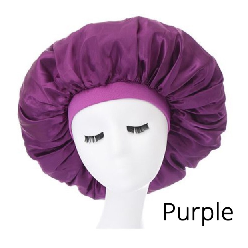 6Pcs/Lot Wide Band Satin Bonnet Cap Hair Bonnets For Women Silky Bonnet For Curly Hair Large Size Sleep Hair Cap: purple 6pcs