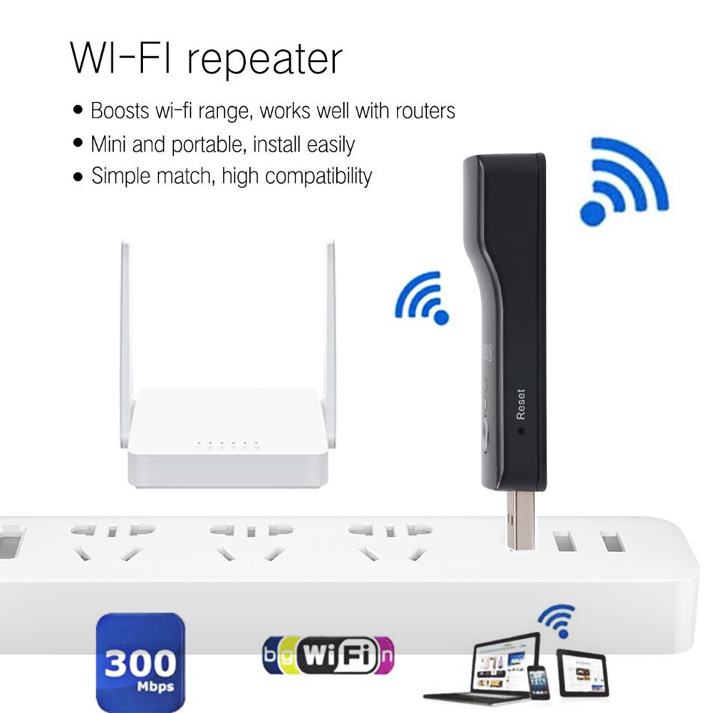 USB Wireless Router's WiFi Repeater 300Mbps Signal Amplifier Dual Antenna Wifi Booster WiFi Range Extender