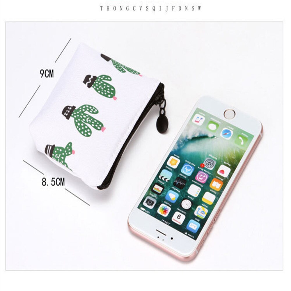 Coin Purse Canvas Key Case Ladies Handbag Plant Print Cactus Mini Cloth Bag Ladies Lipstick Packet