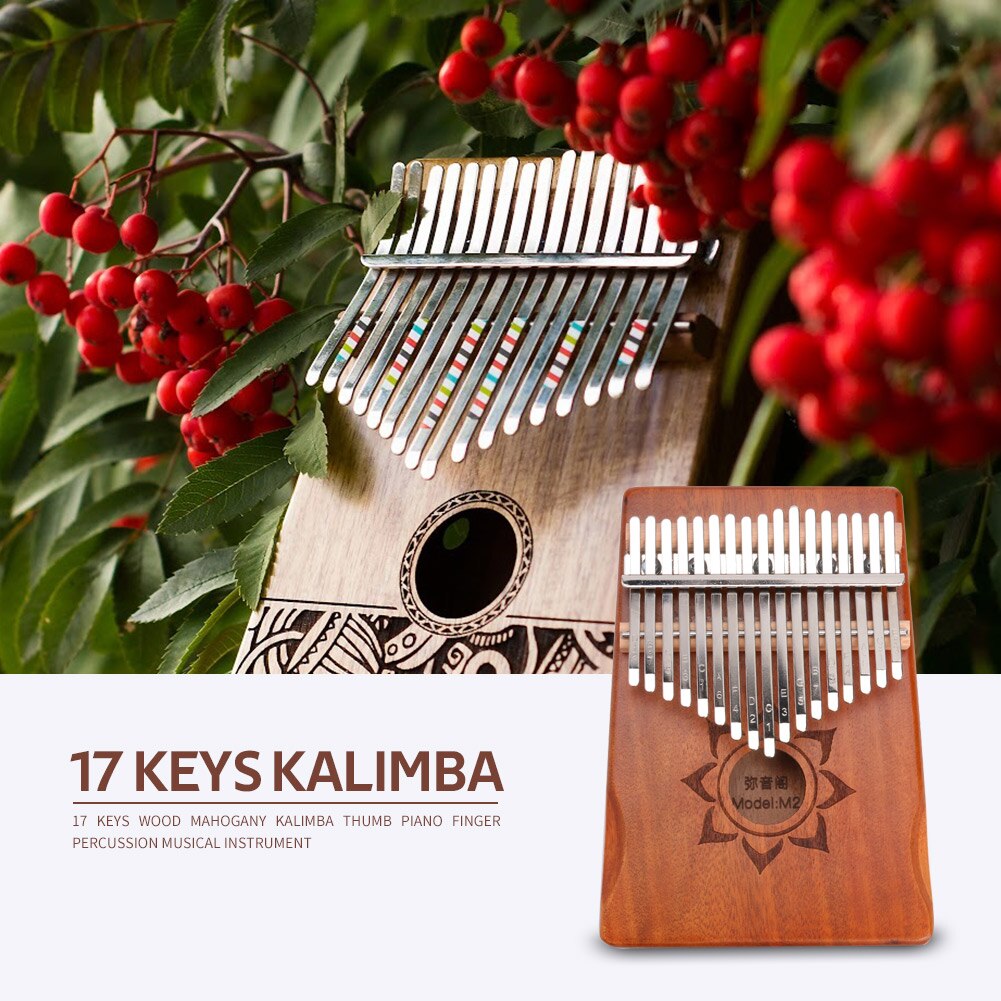 17 nøgler kalimba træ mahogni kalimbas percussion finger tommelfinger klaver med tuner opbevaringspose musikinstrument