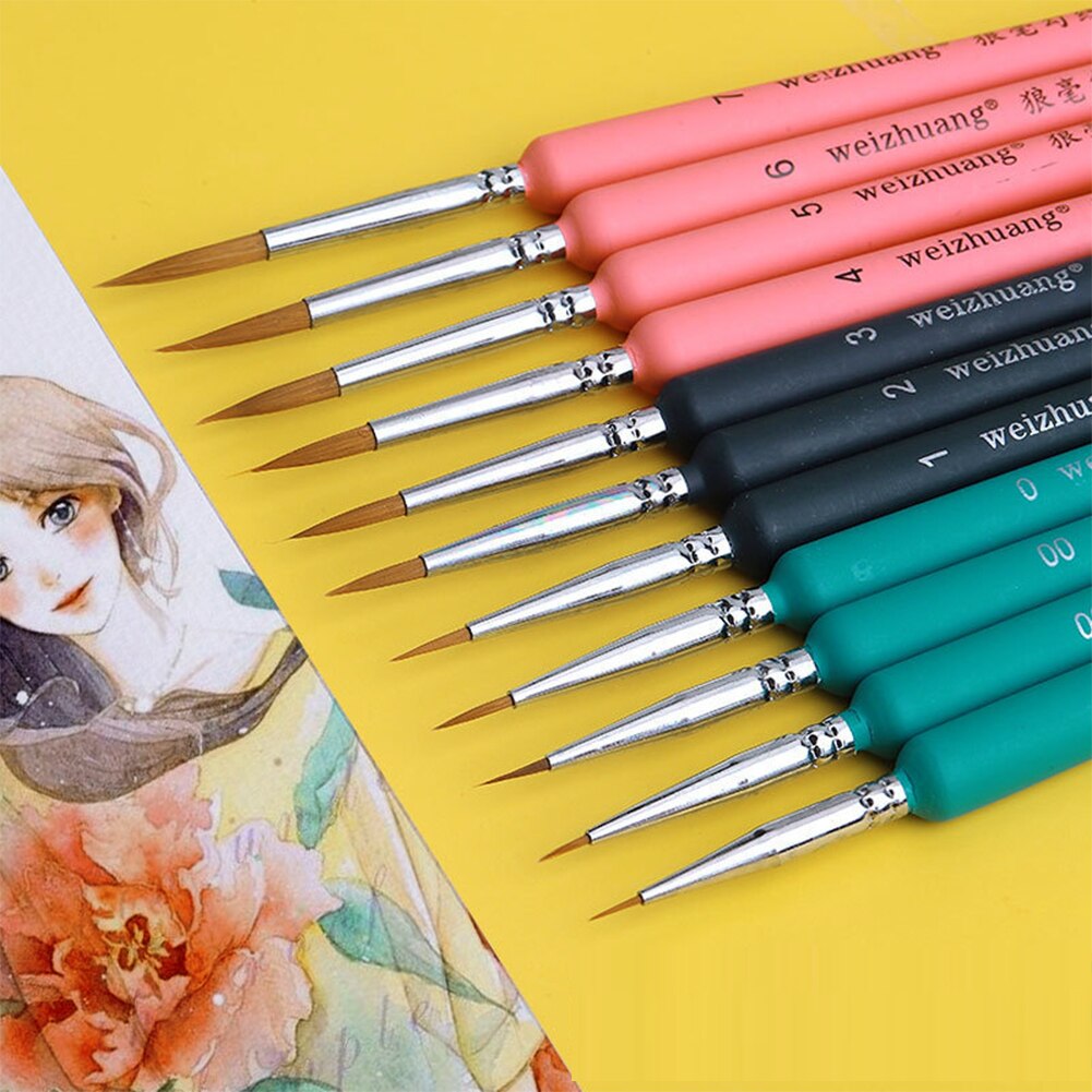 4 Teile/satz Wiesel Haar Aquarell Pinsel Stift Kunst Pinsel Holzgriff Haken Linie Stift für Gouache Öl Acryl malerei
