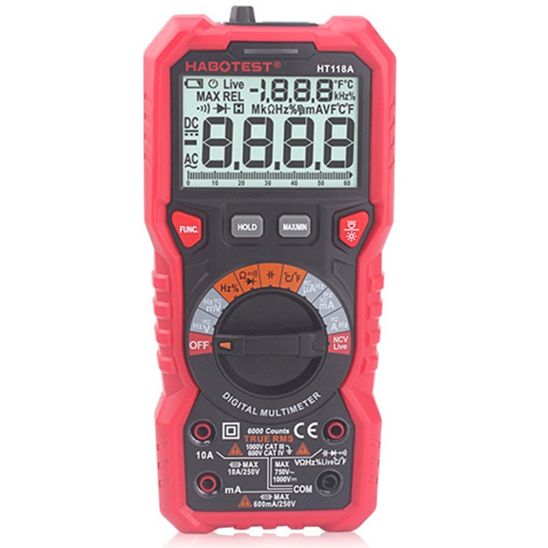 HABOTEST HT118A Digital Multimeter Automatic Range Multimeter 6000 Counts True RMS Measurement Voltage Current Resistance Capaci: Default Title