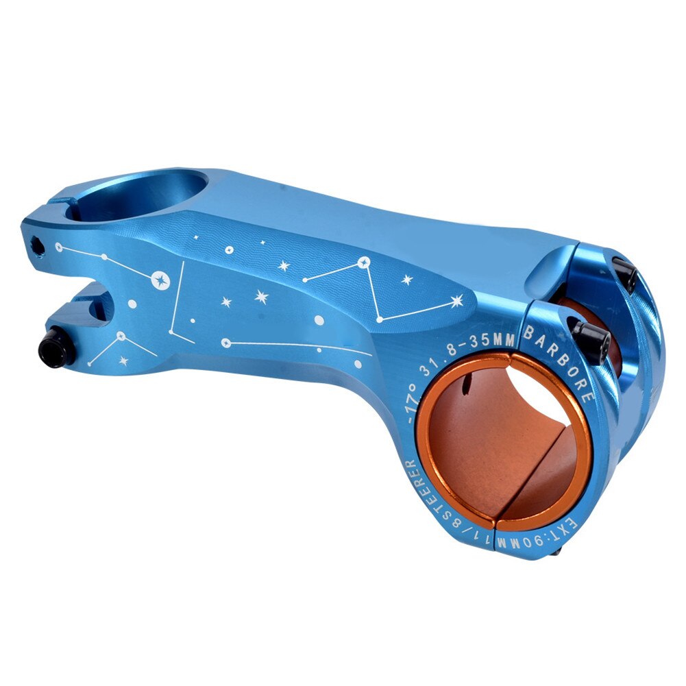 MTB Road Mountain Bike Stem -17Degree 90mm Handlebar 31.8/35mm Bicycle Stem Extension Short Riser Fixed Handlebar Wheel Steering: Blue