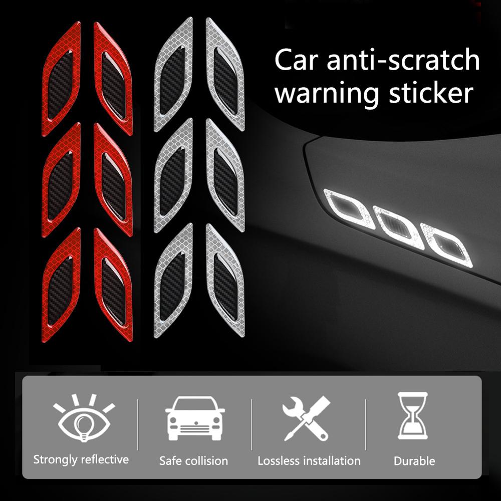 6Pcs Auto Reflecterende Strips Koolstofvezel Auto Sticker Truck Auto Motor Anti-Kras Veiligheidswaarschuwing Stickers