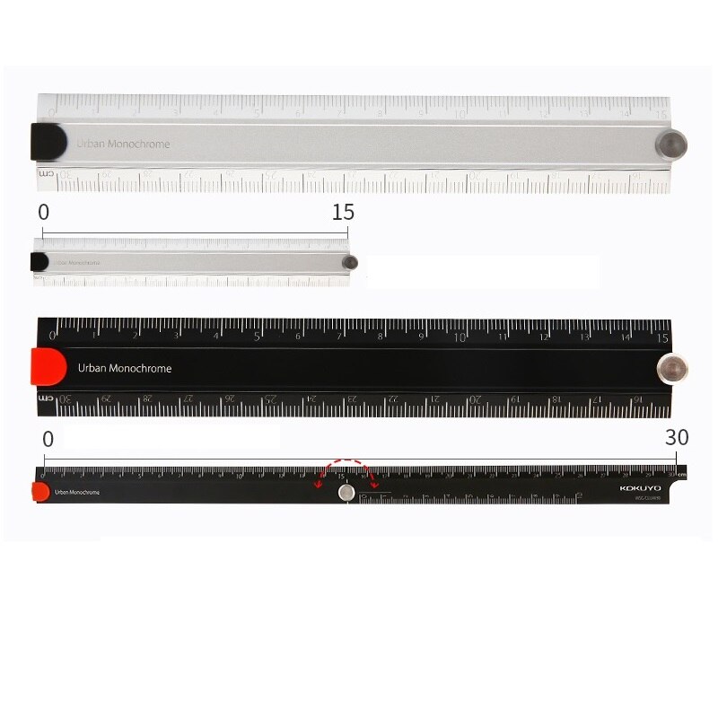 Kokuyo-Regla plegable de aluminio monocromática urbana, 15cm, 30cm, ángulo recto, papelería japonesa, suministros escolares de oficina, F336