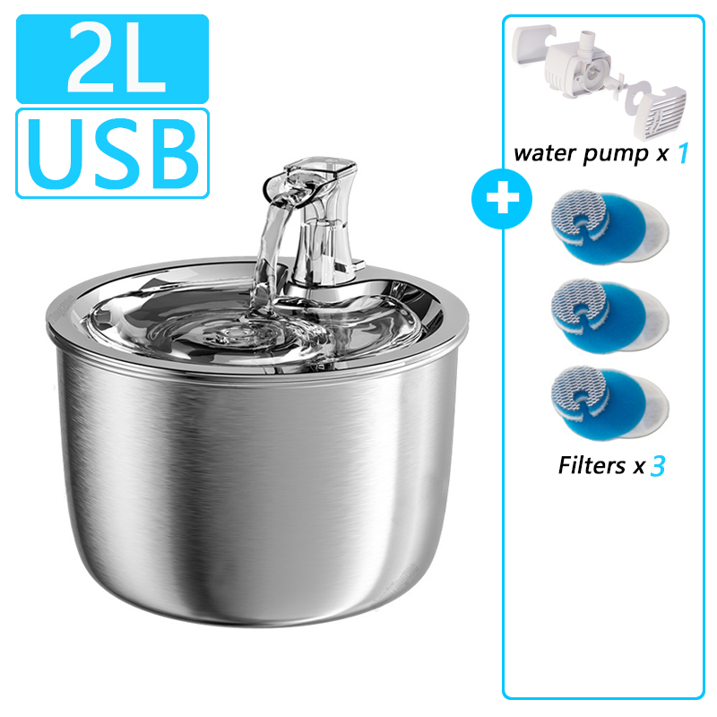 Stainless Steel Cat Fountain Filter Water Drinking Fountain Pet Cat Dog Ultra-Quiet Automatic Fountains and Filter Cats Drinker: B-FilterX3