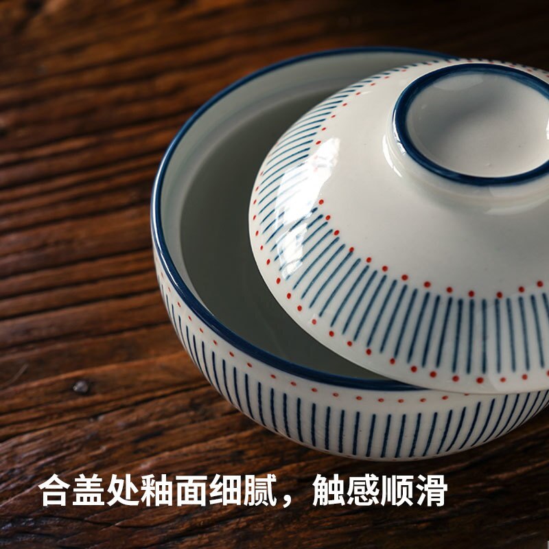 Japansk husholdning keramisk håndmalet kugle fuglerede kop med låg lille suppe risskål stuet gryde kop med dækning terrin