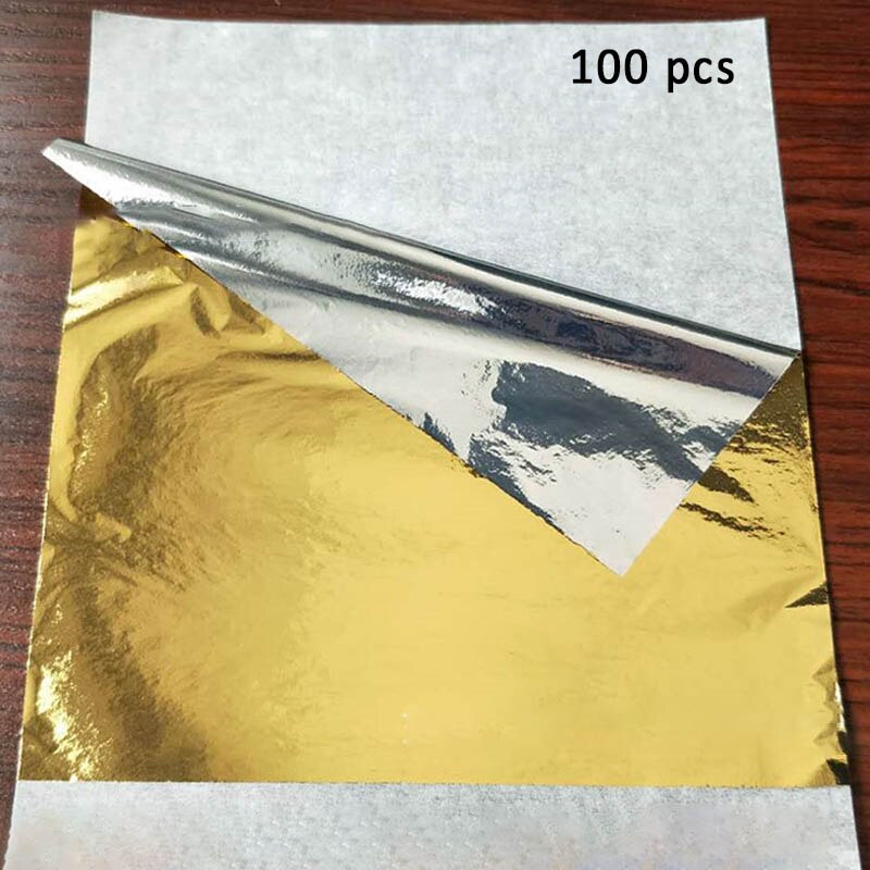 Efterligning guld sølv forgyldning aluminiumsfolie papir 100 ark / pakke 14*14cm kunst håndværk papir diy dekoration: Sølvguld 2