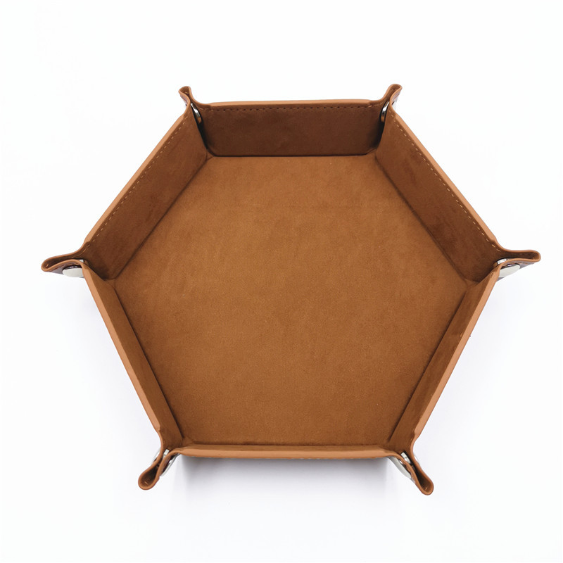 Hexagone pliable plateaux de rangement en cuir PU velours dés plateau bureau clé portefeuille boîte de rangement de pièces divers plateau 18*18cm: Coffee