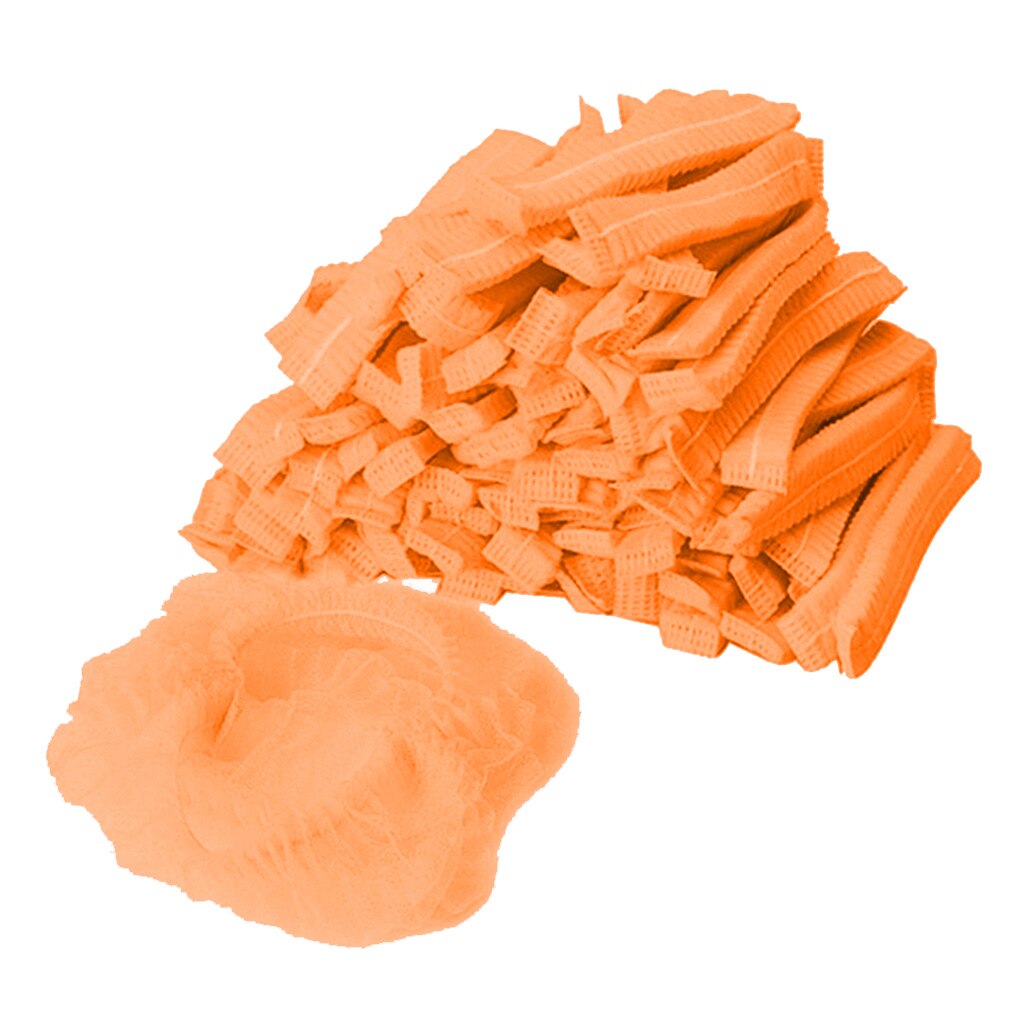 100pcs Disposable Head Cover Mob Cap Hats Non Woven Net Hair: Orange