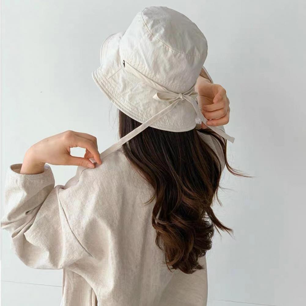 Sombrero de pescador para mujer, a prueba de viento, correa fija, ala ancha, sombrero de cubo para mujer, sombrilla de Color sólido, Anti-UV, tapa plana, gorra plegable de verano