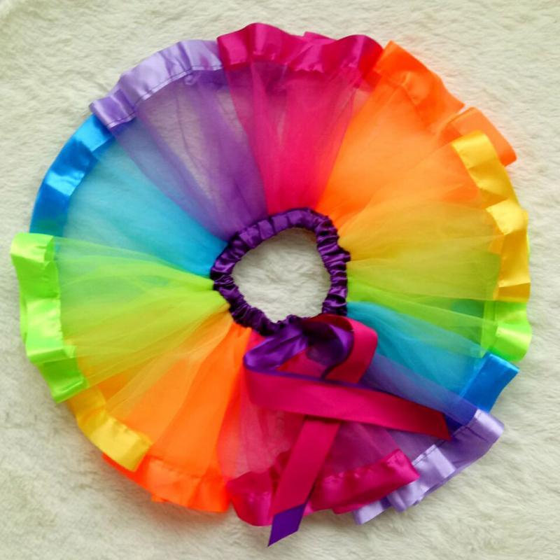 Barn prinsesskjol färgglad regnbåge tyll pilbåge fluffig för tjejfest baby tutu kjol 2-8 år gammal