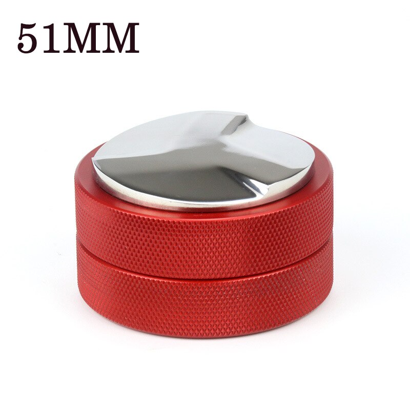 51/53mm Adjustable 304 Stainless Steel Coffee Espresso Tamper Macaron Convex Four Angled Slopes Base Trefoil Distribution Tool: Red(51mm)-A