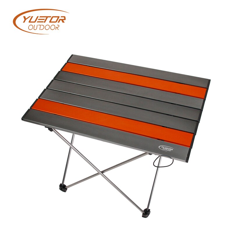 YUETOR exterior tamaño mediano Ultra ligero portátil plegable mesa escritorio Camping al aire libre Picnic aleación de aluminio naranja