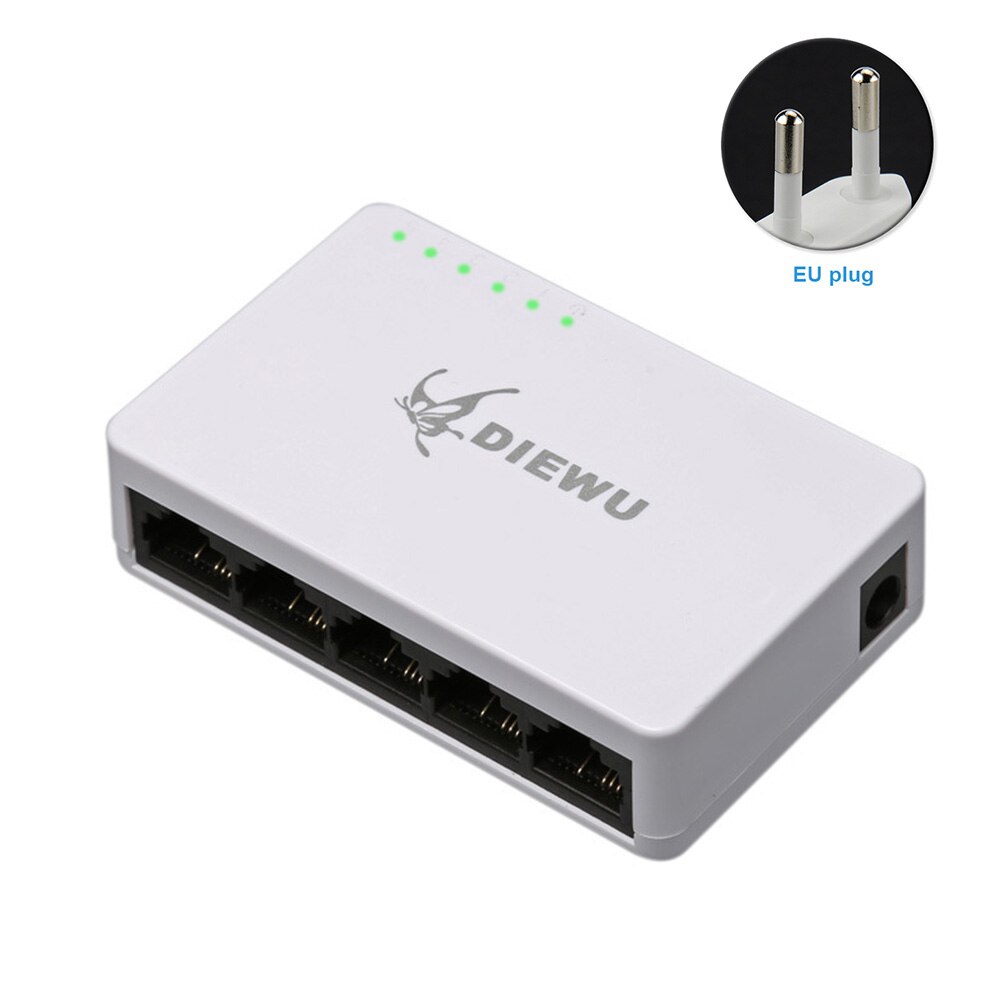 Commutateur Ethernet universel, séparateur de maison, semi-Duplex, 5 ports, 100 Mbps, Hub LAN de bureau, auto-adaptatif, Mini réseau suspendu au mur: EU